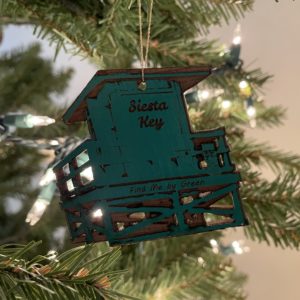 Siesta Key Green Lifeguard stand christmas ornament hanging on a Christmas tree