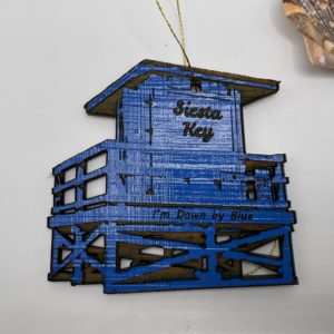 "I'm down by blue" Siesta Key blue lifeguard house ornament