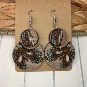 boho butterfly wooden hand-painted siesta key earrings